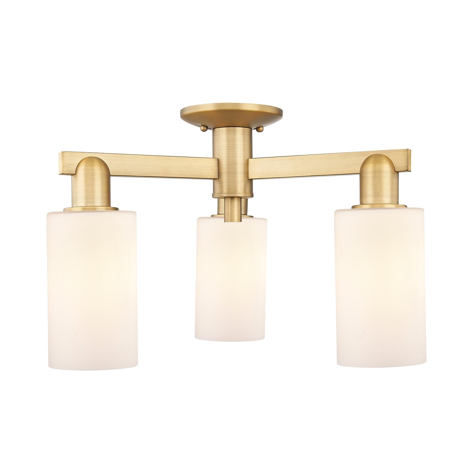 Innovations Clymer 21in 3-Light Semi-Flush Mount | Industrial Brushed Brass Steel and Matte White Glass | Entryway & Hallway | Model 716-3F-BB-G801