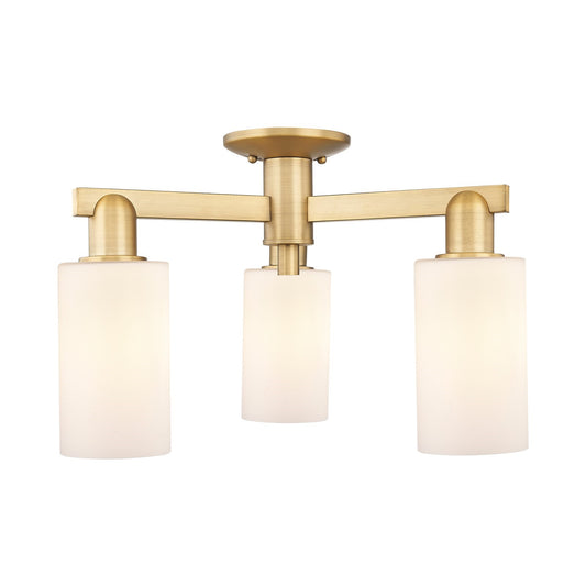 Innovations Clymer 21in 3-Light Semi-Flush Mount | Industrial Brushed Brass Steel and Matte White Glass | Entryway & Hallway | Model 716-3F-BB-G801