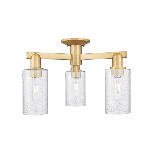 Innovations Clymer 21in 3-Light Semi-Flush Mount | Industrial Brushed Brass Steel and Seedy Glass | Entryway & Hallway | 21.38 x | Model 716-3F-BB-G804
