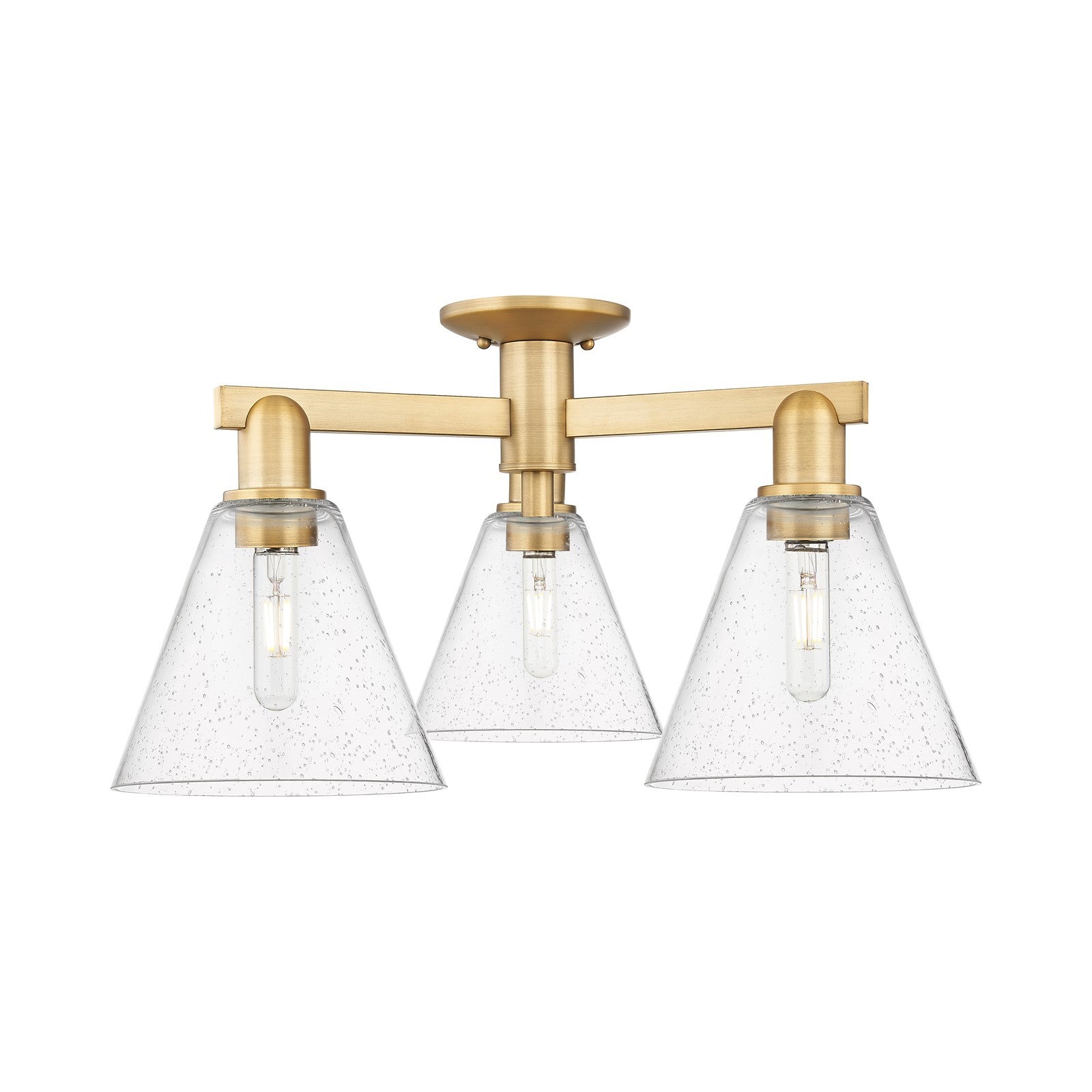 Innovations Berkshire Glass 26in 3-Light Semi-Flush Mount | Industrial Brushed Brass Steel and Seedy Glass | Entryway & Hallway | Model 716-3F-BB-GBC-84