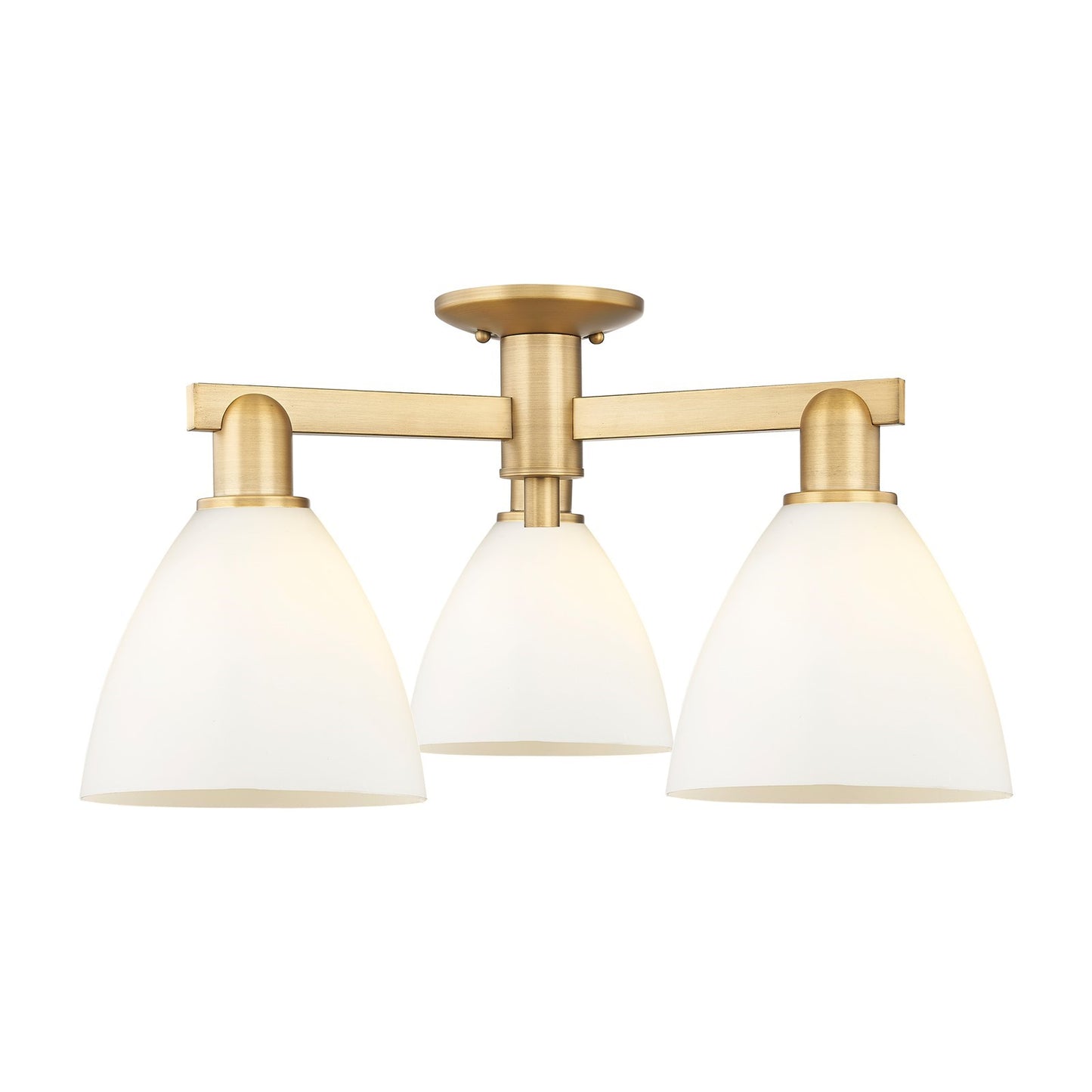 Innovations Bristol 25in 3-Light Semi-Flush Mount | Industrial Brushed Brass Steel and Matte White Glass | Entryway & Hallway | Model 716-3F-BB-GBD-751