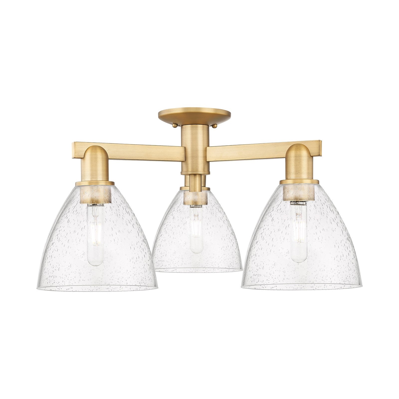 Innovations Bristol 25in 3-Light Semi-Flush Mount | Industrial Brushed Brass Steel and Seedy Glass | Entryway & Hallway | 25 x | Model 716-3F-BB-GBD-754