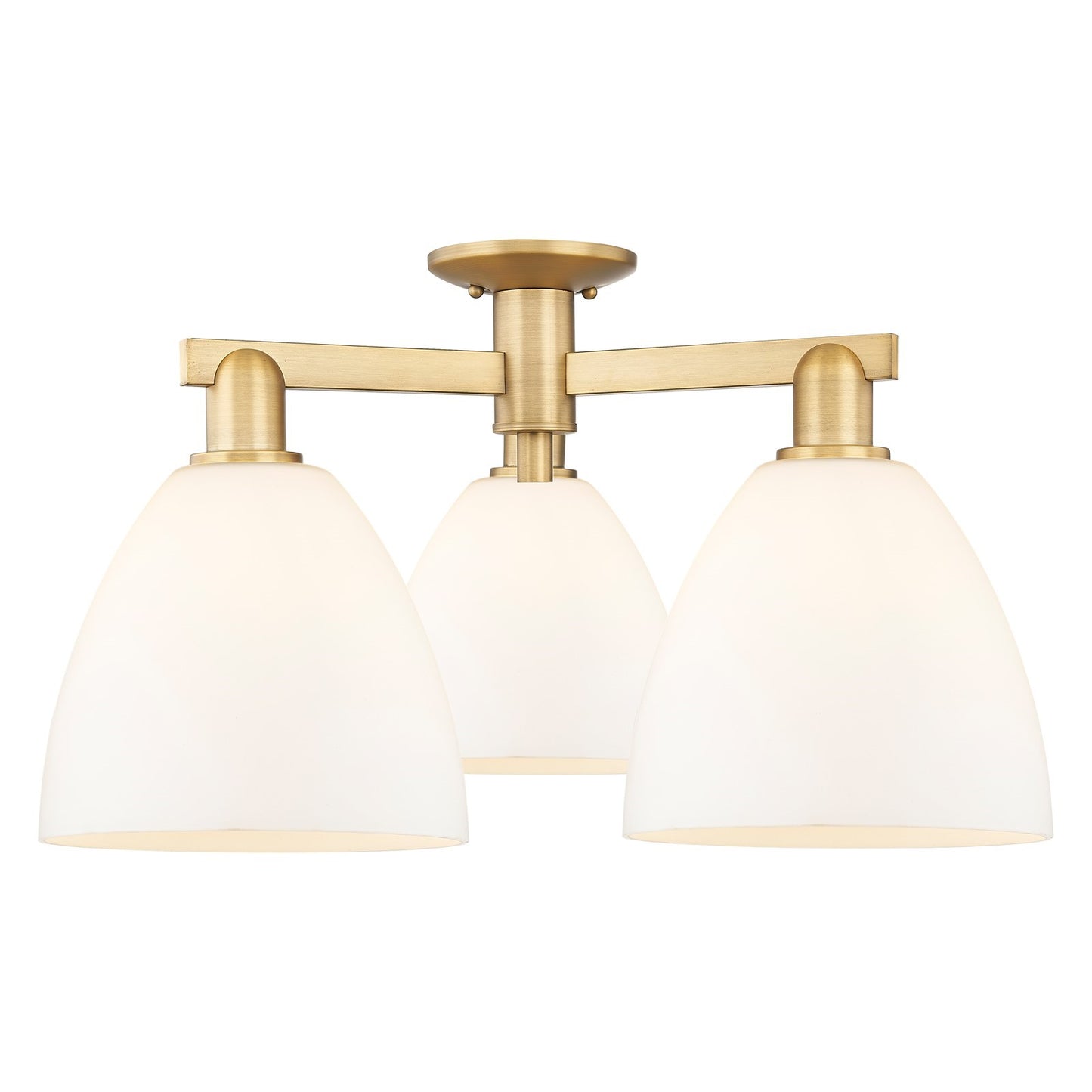 Innovations Bristol 27in 3-Light Semi-Flush Mount | Industrial Brushed Brass Steel and Matte White Glass | Kitchen & Hallway | Model 716-3F-BB-GBD-91