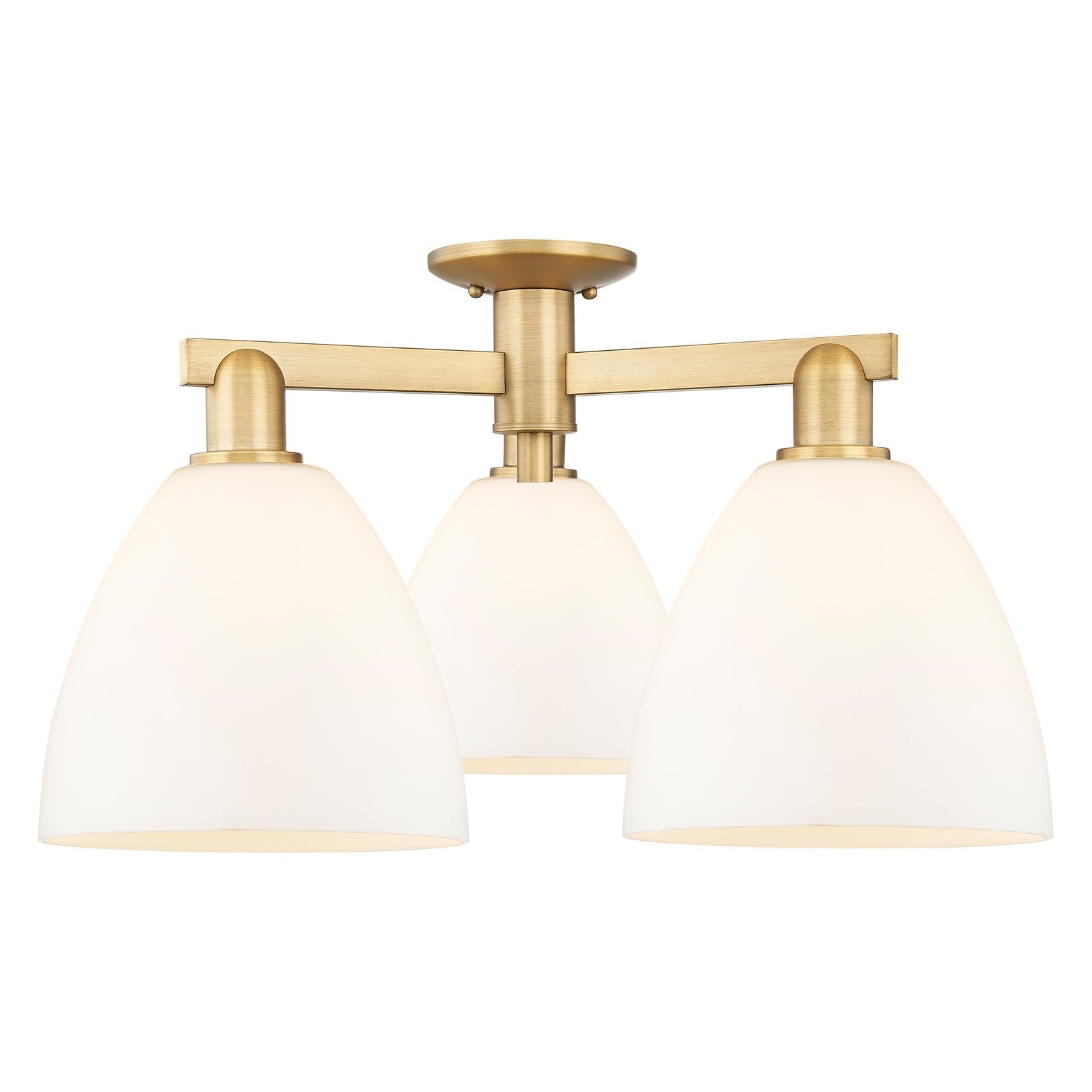 Innovations Bristol 27in 3-Light Semi-Flush Mount | Industrial Brushed Brass Steel and Matte White Glass | Kitchen & Hallway | Model 716-3F-BB-GBD-91