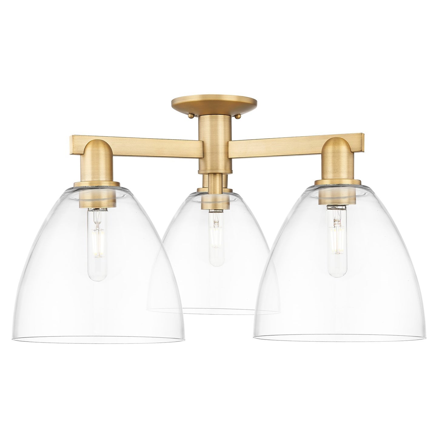Innovations Bristol 27in 3-Light Semi-Flush Mount | Industrial Brushed Brass Steel and Clear Glass | Kitchen & Hallway | 26.5 x | Model 716-3F-BB-GBD-92