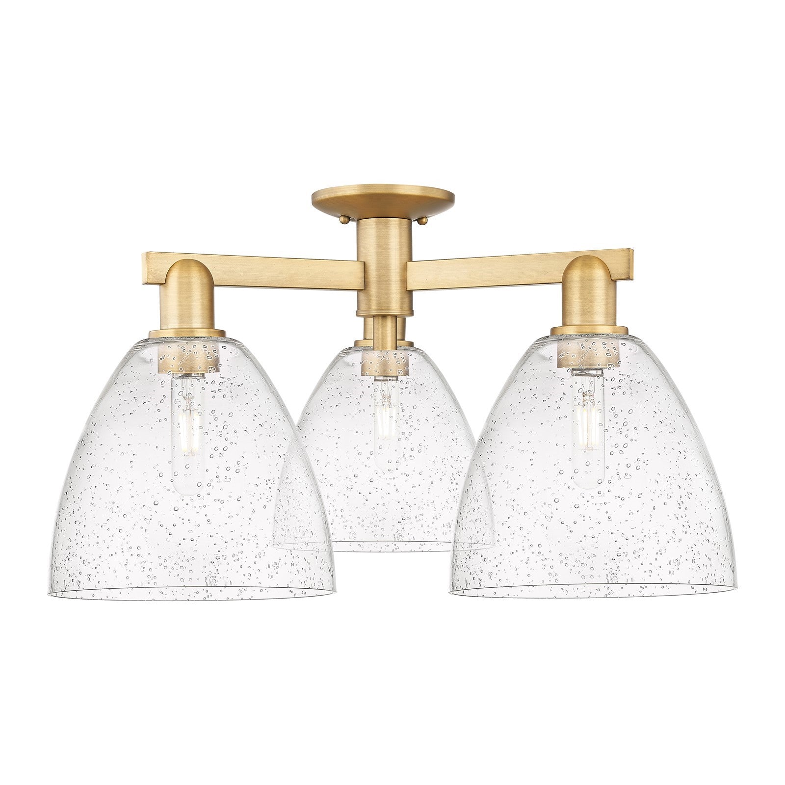 Innovations Bristol 27in 3-Light Semi-Flush Mount | Industrial Brushed Brass Steel and Seedy Glass | Entryway & Hallway | 26.5 x | Model 716-3F-BB-GBD-94