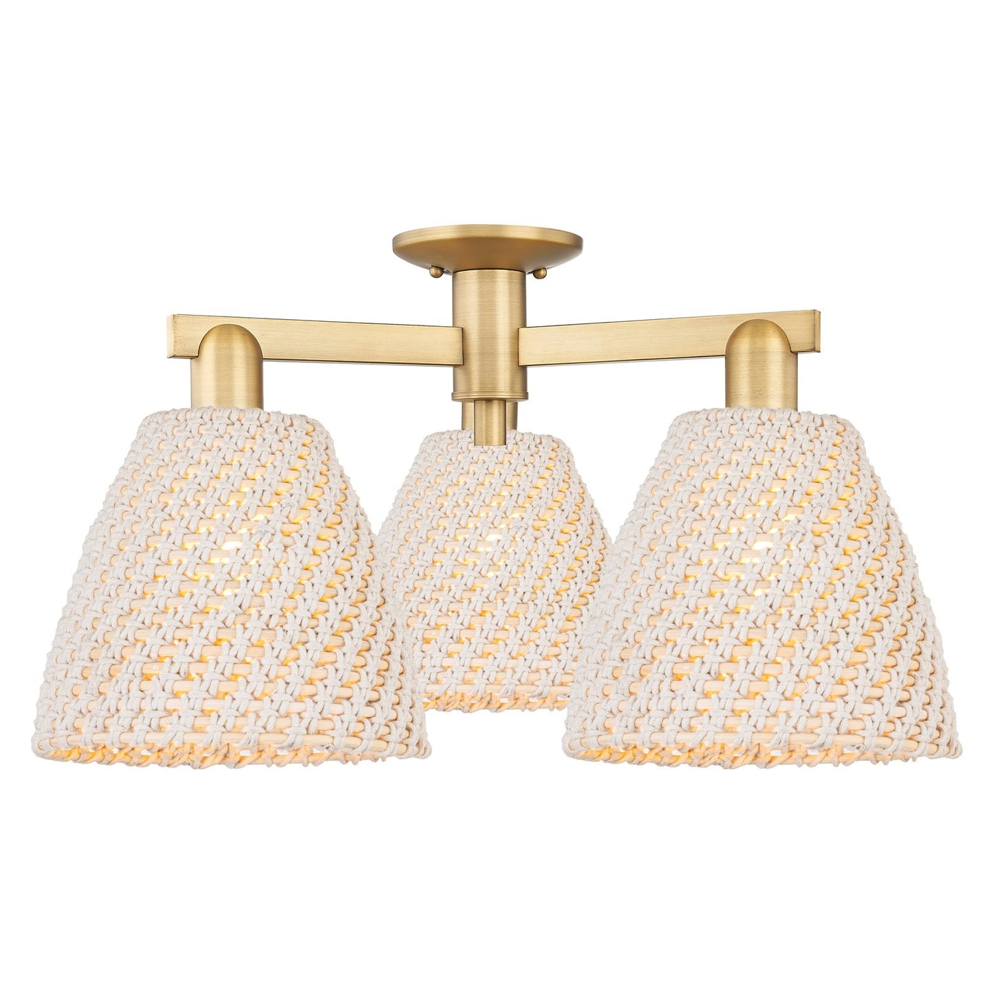 Innovations Bristol Natural 27in 3-Light Semi-Flush Mount | Industrial Brushed Brass Steel and Natural Fiber Shade | Living | Model 716-3F-BB-NBD-9-NAT