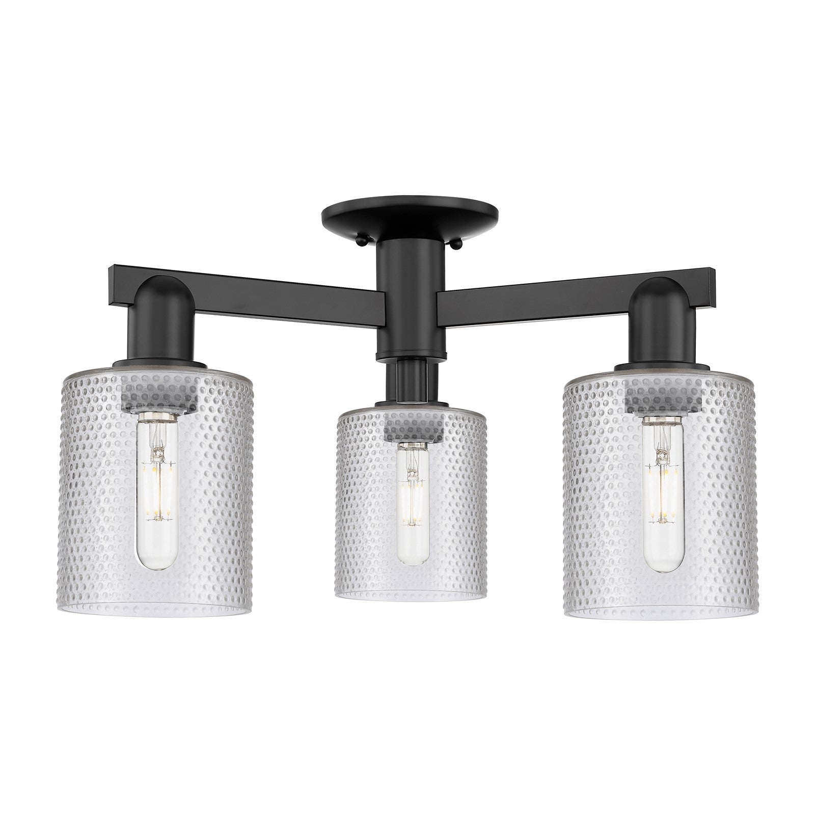 Innovations Cobbleskill 23in 3-Light Semi-Flush Mount | Industrial Matte Black Steel and Clear Glass | Kitchen & Hallway | 22.5 x | Model 716-3F-BK-G112