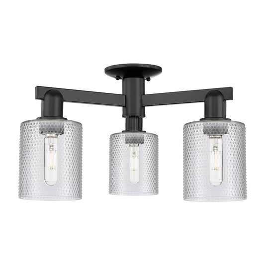 Innovations Cobbleskill 23in 3-Light Semi-Flush Mount | Industrial Matte Black Steel and Clear Glass | Kitchen & Hallway | 22.5 x | Model 716-3F-BK-G112