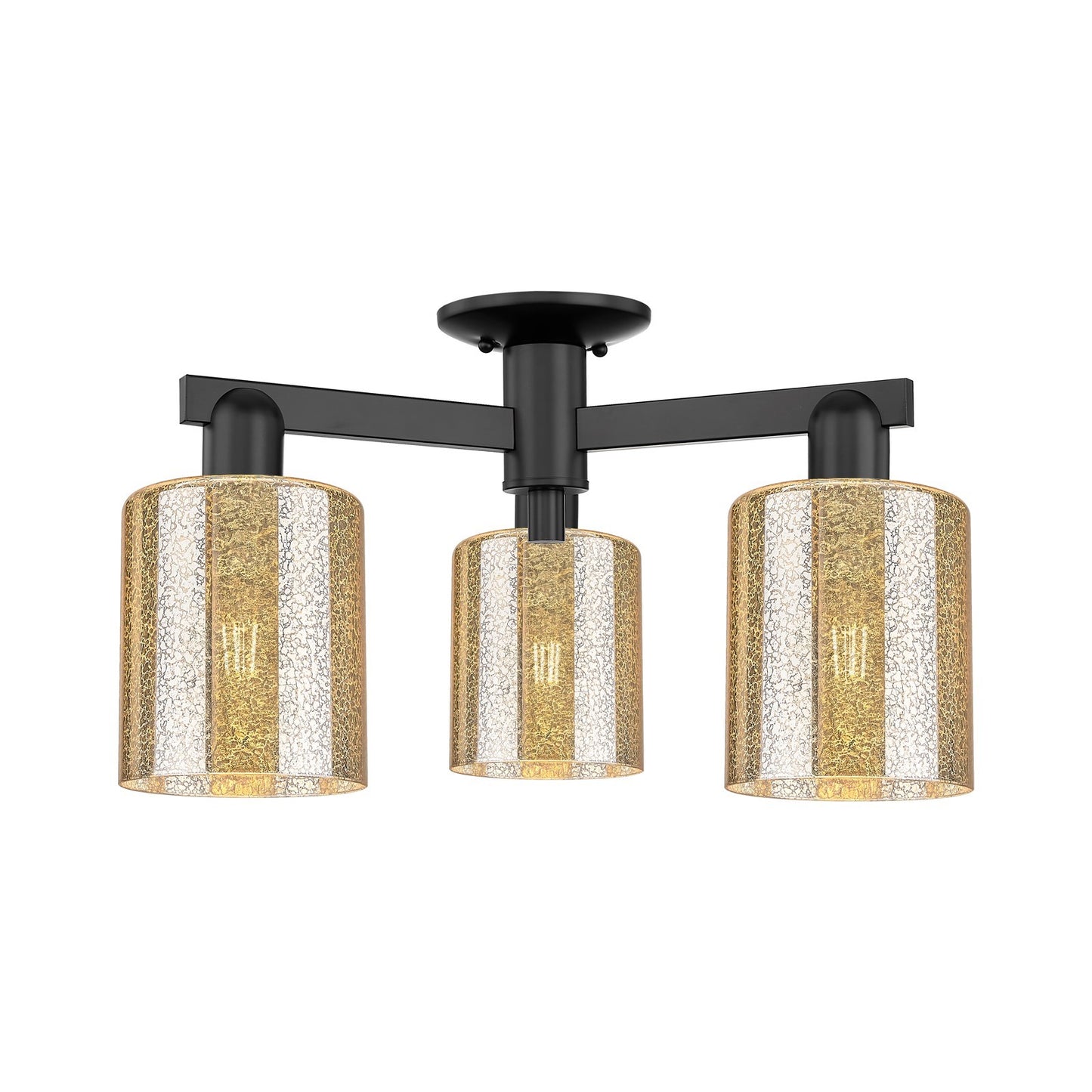 Innovations Cobbleskill 23in 3-Light Semi-Flush Mount | Industrial Matte Black Steel and Mercury Glass | Damp-Rated Entryway & | Model 716-3F-BK-G116