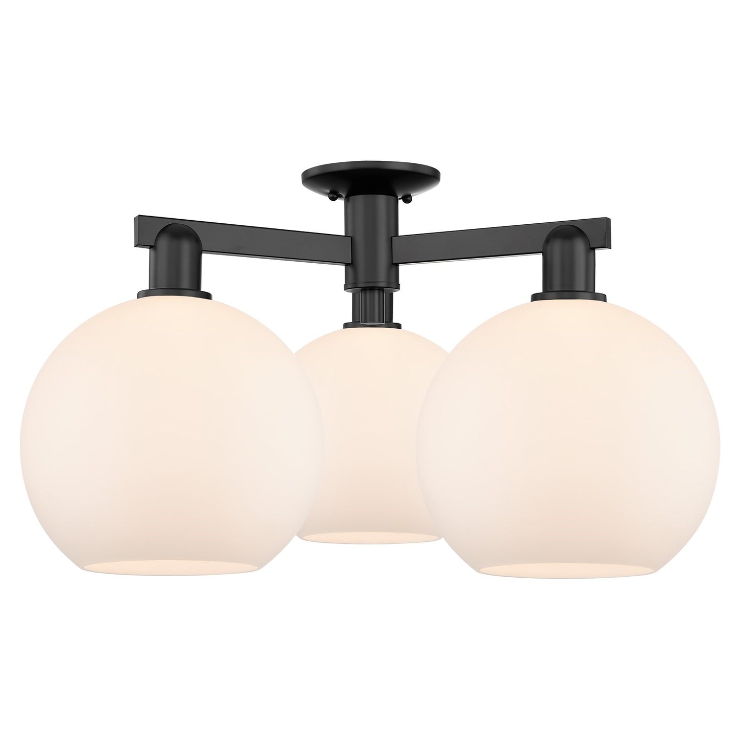 Innovations Athens 28in 3-Light Semi-Flush Mount | Industrial Matte Black Steel and Matte White Glass | Kitchen & Hallway | 27.5 | Model 716-3F-BK-G121-10