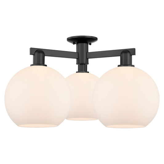 Innovations Athens 28in 3-Light Semi-Flush Mount | Industrial Matte Black Steel and Matte White Glass | Kitchen & Hallway | 27.5 | Model 716-3F-BK-G121-10