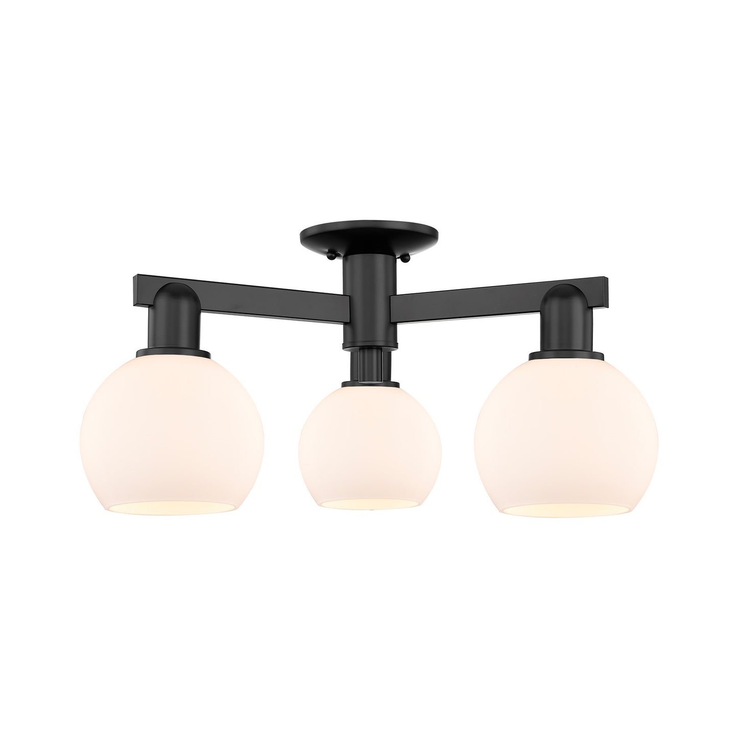 Innovations Athens 23in 3-Light Semi-Flush Mount | Industrial Matte Black Steel and Matte White Glass | Entryway & Hallway | Model 716-3F-BK-G121-6