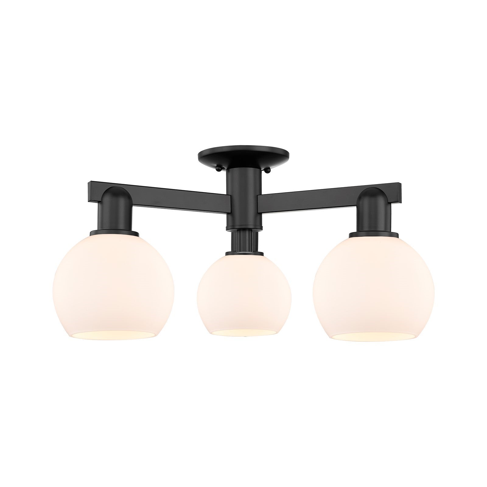 Innovations Athens 23in 3-Light Semi-Flush Mount | Industrial Matte Black Steel and Matte White Glass | Entryway & Hallway | Model 716-3F-BK-G121-6