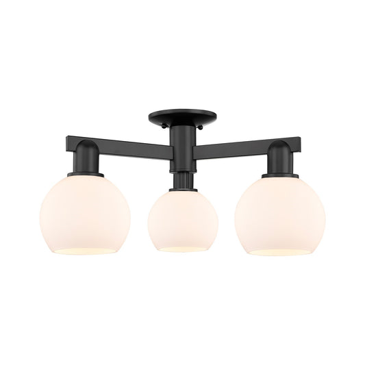 Innovations Athens 23in 3-Light Semi-Flush Mount | Industrial Matte Black Steel and Matte White Glass | Entryway & Hallway | Model 716-3F-BK-G121-6