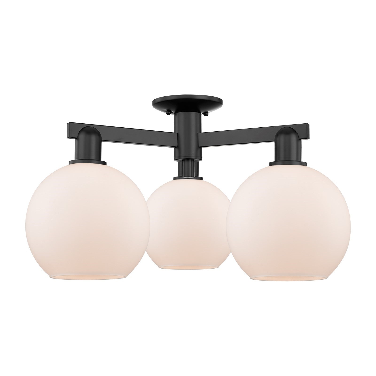 Innovations Athens 26in 3-Light Semi-Flush Mount | Industrial Matte Black Steel and Matte White Glass | Kitchen & Hallway | 25.5 | Model 716-3F-BK-G121-8