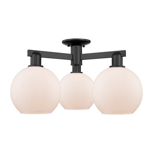 Innovations Athens 26in 3-Light Semi-Flush Mount | Industrial Matte Black Steel and Matte White Glass | Kitchen & Hallway | 25.5 | Model 716-3F-BK-G121-8
