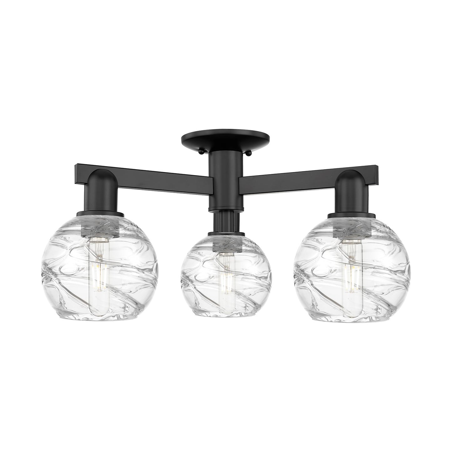 Innovations Athens Deco Swirl 23.38in 3-Light Semi-Flush Mount | Industrial Matte Black Steel and Clear Deco Swirl Glass | Model 716-3F-BK-G1213-6CL