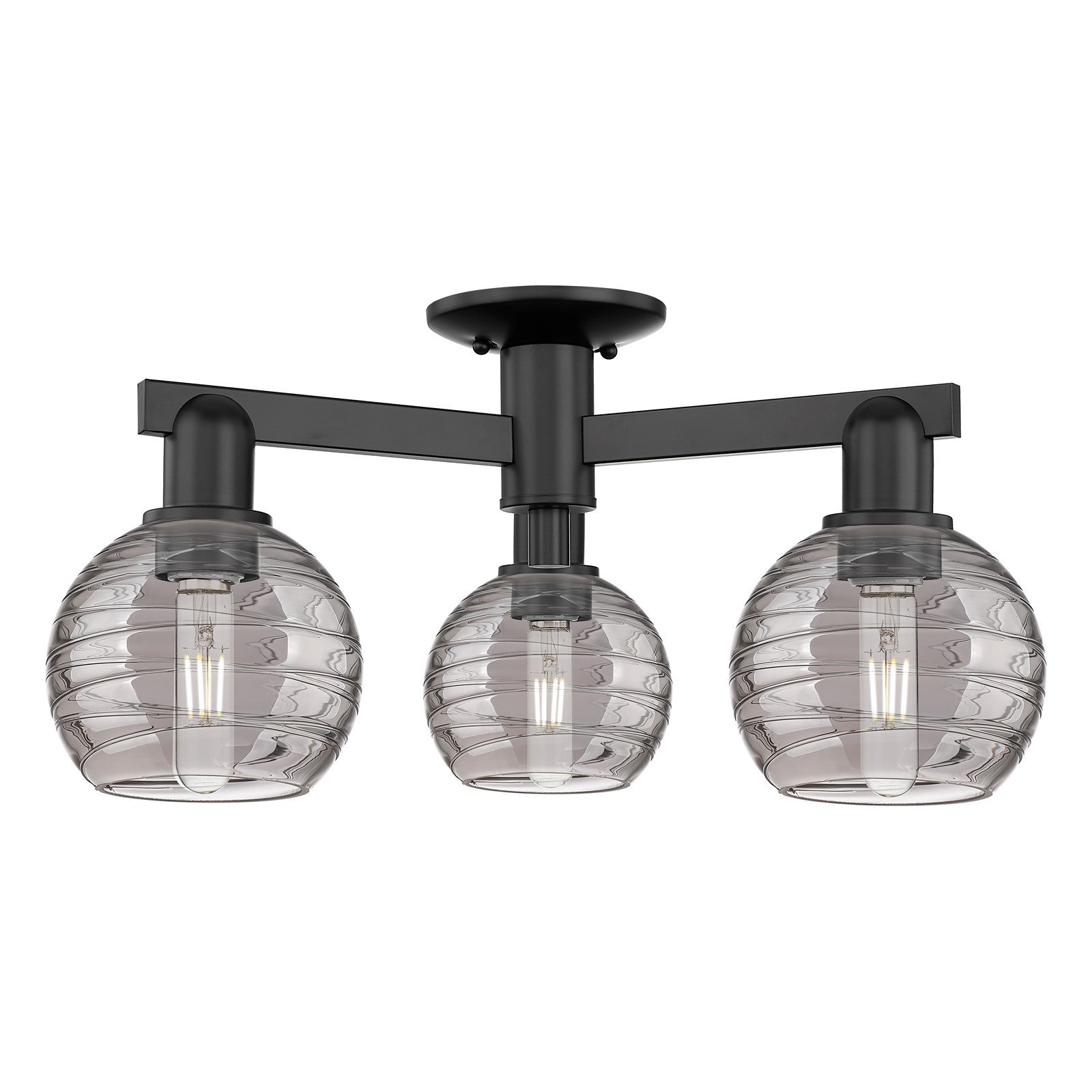 Innovations Athens Deco Swirl 23in 3-Light Semi-Flush Mount | Industrial Matte Black Steel and Light Smoke Glass | Entryway & | Model 716-3F-BK-G1213-6SM
