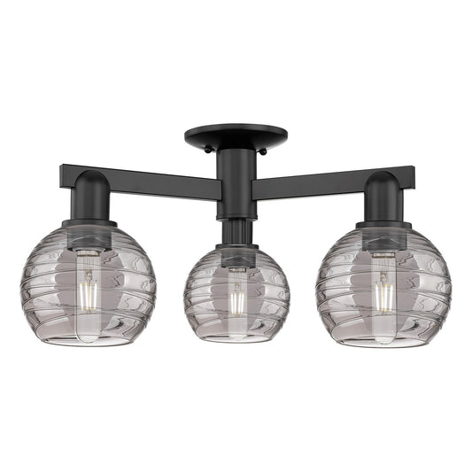 Innovations Athens Deco Swirl 23in 3-Light Semi-Flush Mount | Industrial Matte Black Steel and Light Smoke Glass | Entryway & | Model 716-3F-BK-G1213-6SM