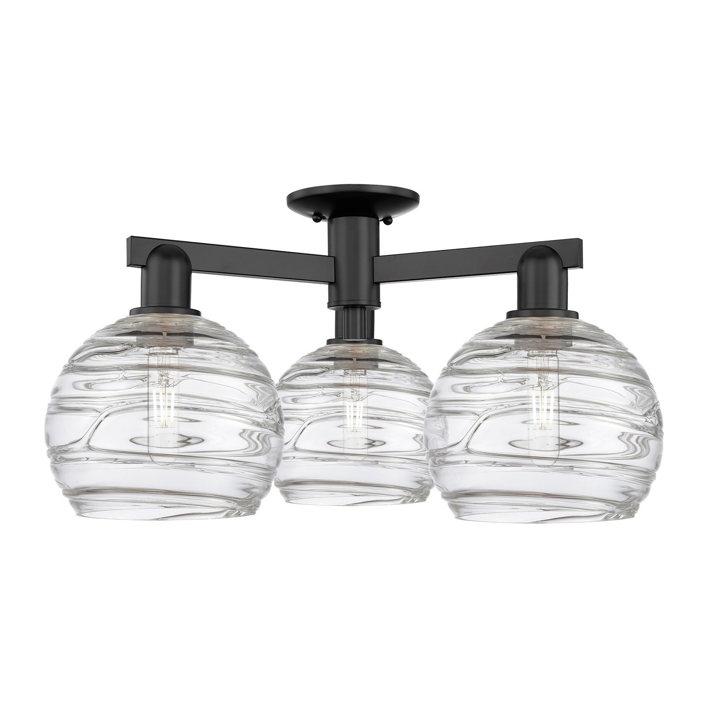 Innovations Athens Deco Swirl 26in 3-Light Semi-Flush Mount | Industrial Matte Black Steel and Clear Glass | Entryway & | Model 716-3F-BK-G1213-8CL