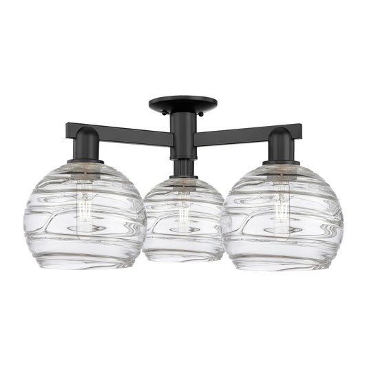Innovations Athens Deco Swirl 26in 3-Light Semi-Flush Mount | Industrial Matte Black Steel and Clear Glass | Entryway & | Model 716-3F-BK-G1213-8CL