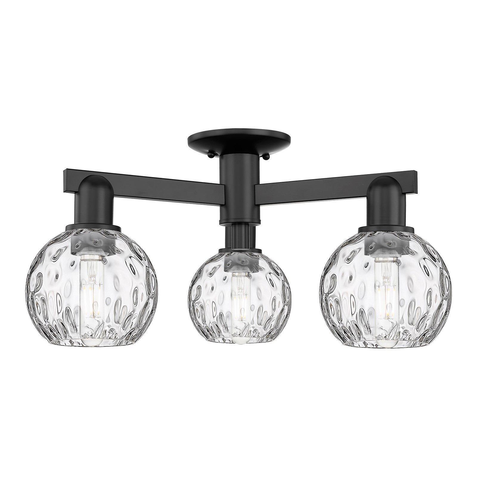Innovations Athens Water Glass 24in 3-Light Semi-Flush Mount | Industrial Matte Black Steel and Clear Glass | Living Room & | Model 716-3F-BK-G1215-6
