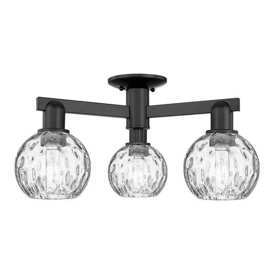 Innovations Athens Water Glass 24in 3-Light Semi-Flush Mount | Industrial Matte Black Steel and Clear Glass | Living Room & | Model 716-3F-BK-G1215-6