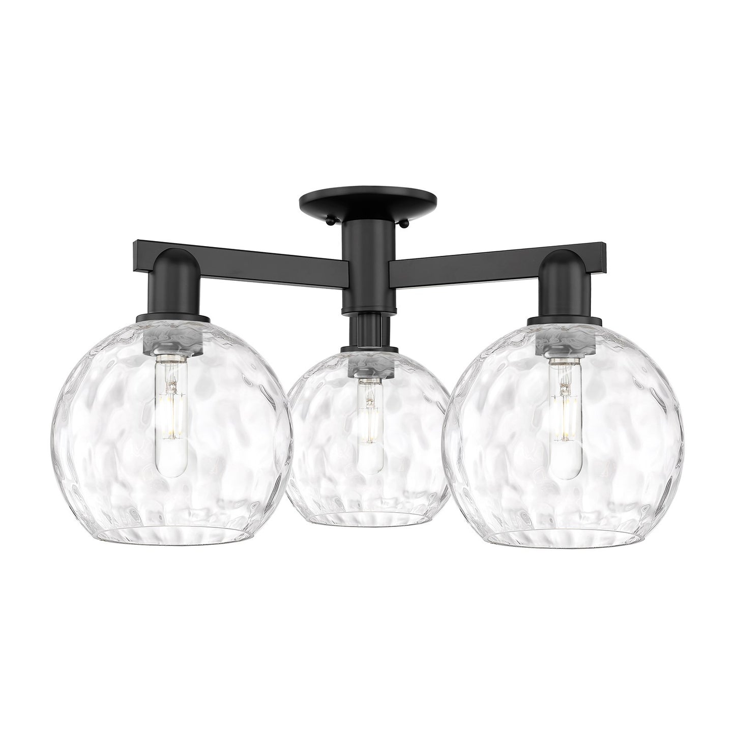 Innovations Athens Water Glass 26in 3-Light Semi-Flush Mount | Industrial Matte Black Steel and Clear Glass | Entryway & Hallway | Model 716-3F-BK-G1215-8