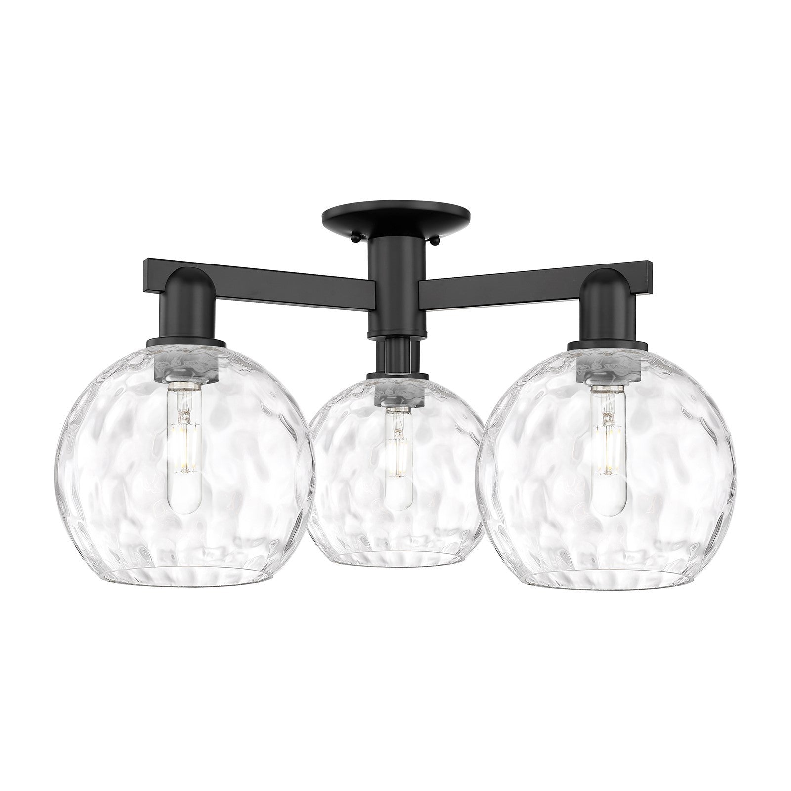 Innovations Athens Water Glass 26in 3-Light Semi-Flush Mount | Industrial Matte Black Steel and Clear Glass | Entryway & Hallway | Model 716-3F-BK-G1215-8