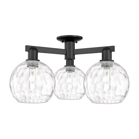 Innovations Athens Water Glass 26in 3-Light Semi-Flush Mount | Industrial Matte Black Steel and Clear Glass | Entryway & Hallway | Model 716-3F-BK-G1215-8