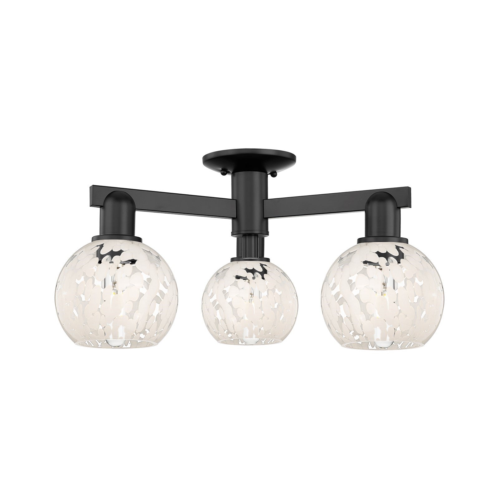 Innovations Lighting Arcadia 24in 3-Light Semi-Flush Mount | Industrial Matte Black Steel and White Mouchette Glass | Kitchen | Model 716-3F-BK-G1216-6WM