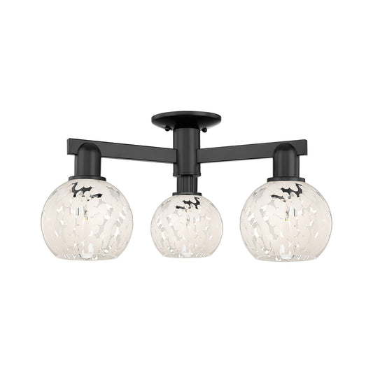 Innovations Lighting Arcadia 24in 3-Light Semi-Flush Mount | Industrial Matte Black Steel and White Mouchette Glass | Kitchen | Model 716-3F-BK-G1216-6WM