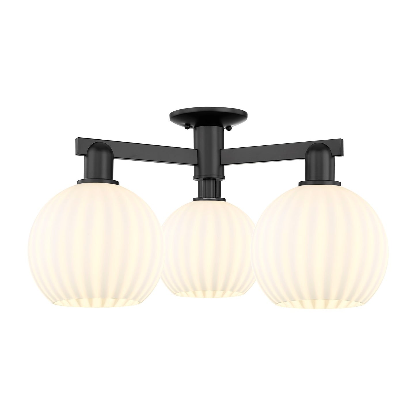 Innovations Lighting White Venetian 26in 3-Light Semi-Flush | Industrial Matte Black and White Venetian Glass | Entryway & | Model 716-3F-BK-G1217-8WV