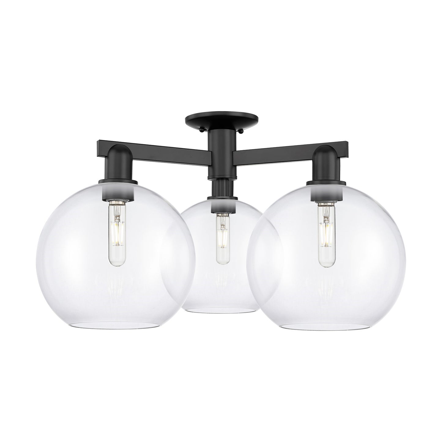 Innovations Athens 28in 3-Light Semi-Flush Mount | Industrial Matte Black Steel and Clear Glass | Entryway & Hallway Lighting | Model 716-3F-BK-G122-10