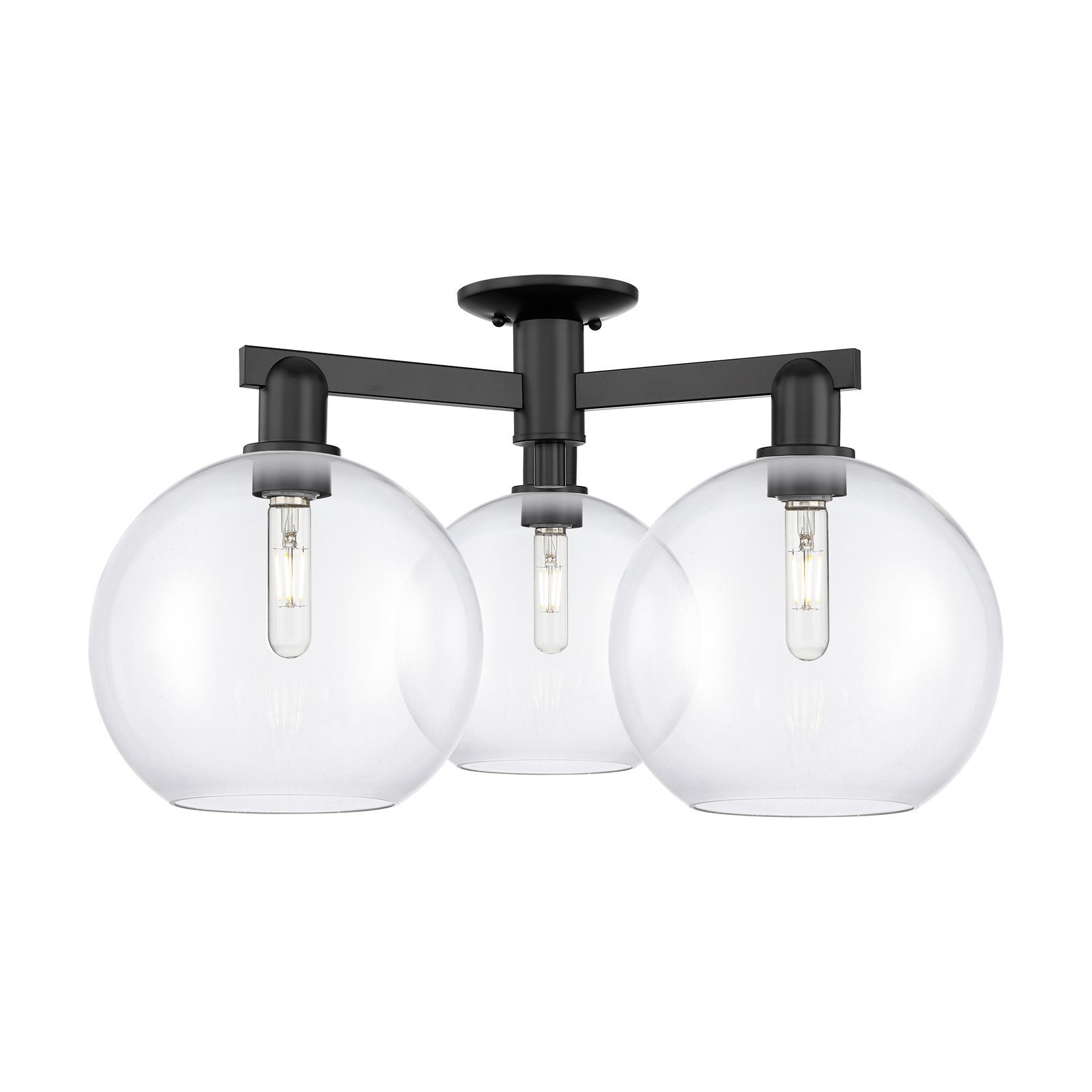Innovations Athens 28in 3-Light Semi-Flush Mount | Industrial Matte Black Steel and Clear Glass | Entryway & Hallway Lighting | Model 716-3F-BK-G122-10