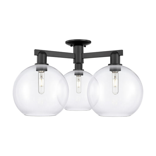 Innovations Athens 28in 3-Light Semi-Flush Mount | Industrial Matte Black Steel and Clear Glass | Entryway & Hallway Lighting | Model 716-3F-BK-G122-10