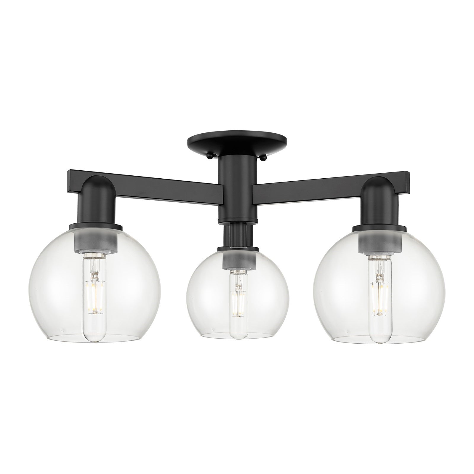 Innovations Athens 23in 3-Light Semi-Flush Mount | Industrial Matte Black Steel and Clear Glass | Entryway & Hallway | 23.38 x | Model 716-3F-BK-G122-6