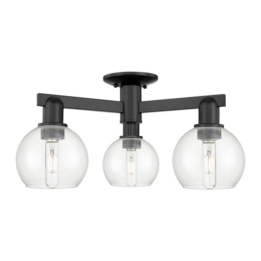 Innovations Athens 23in 3-Light Semi-Flush Mount | Industrial Matte Black Steel and Clear Glass | Entryway & Hallway | 23.38 x | Model 716-3F-BK-G122-6