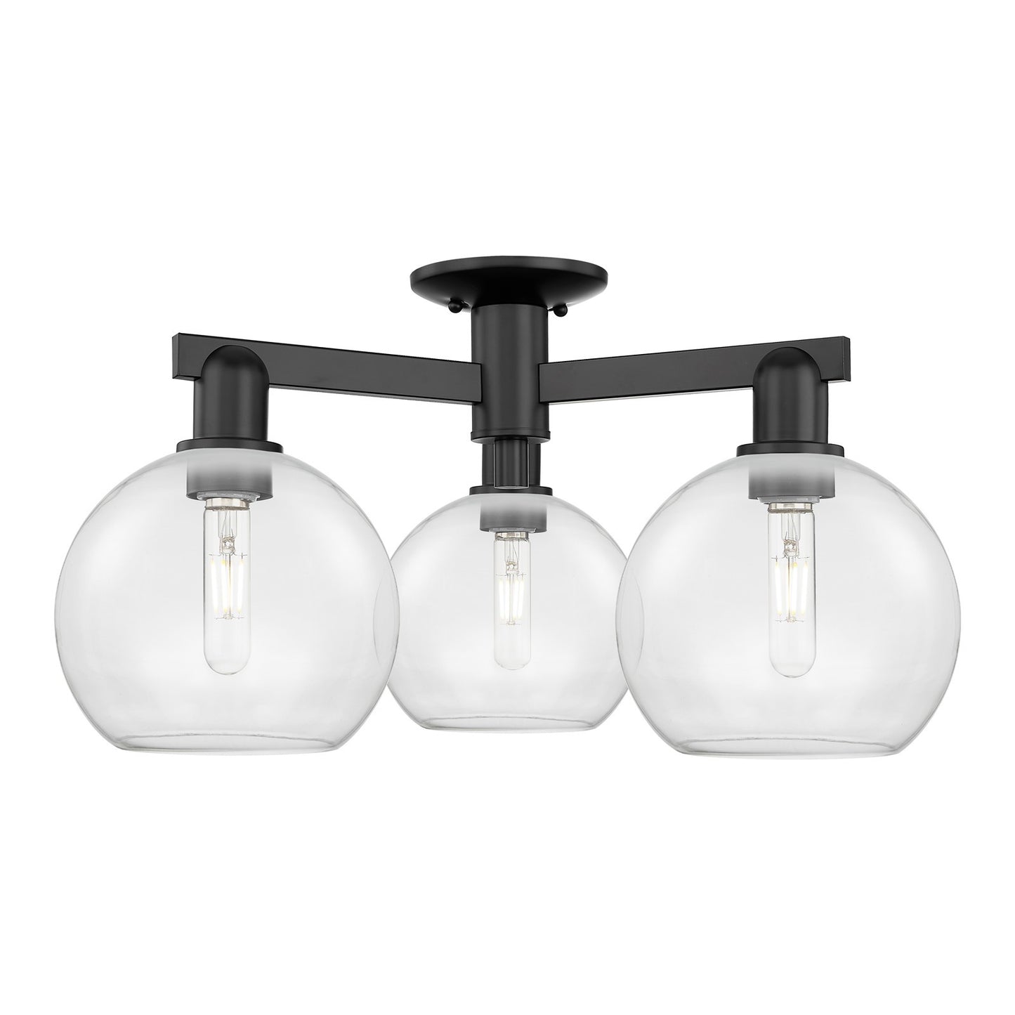 Innovations Athens 26in 3-Light Semi-Flush Mount | Industrial Matte Black Steel and Clear Glass | Living Room & Entryway | 25.5 x | Model 716-3F-BK-G122-8