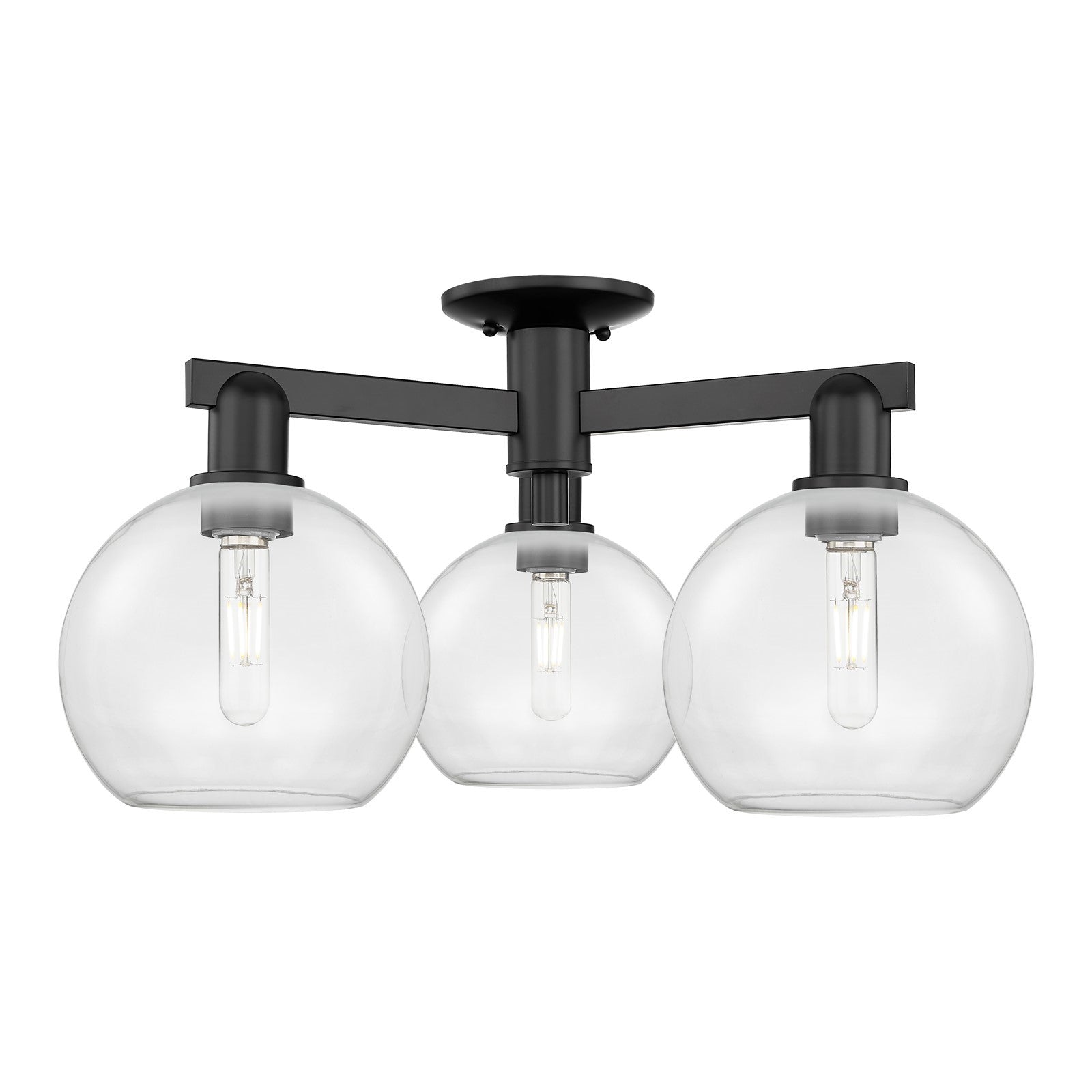 Innovations Athens 26in 3-Light Semi-Flush Mount | Industrial Matte Black Steel and Clear Glass | Living Room & Entryway | 25.5 x | Model 716-3F-BK-G122-8