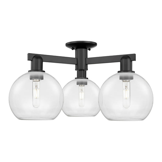 Innovations Athens 26in 3-Light Semi-Flush Mount | Industrial Matte Black Steel and Clear Glass | Living Room & Entryway | 25.5 x | Model 716-3F-BK-G122-8