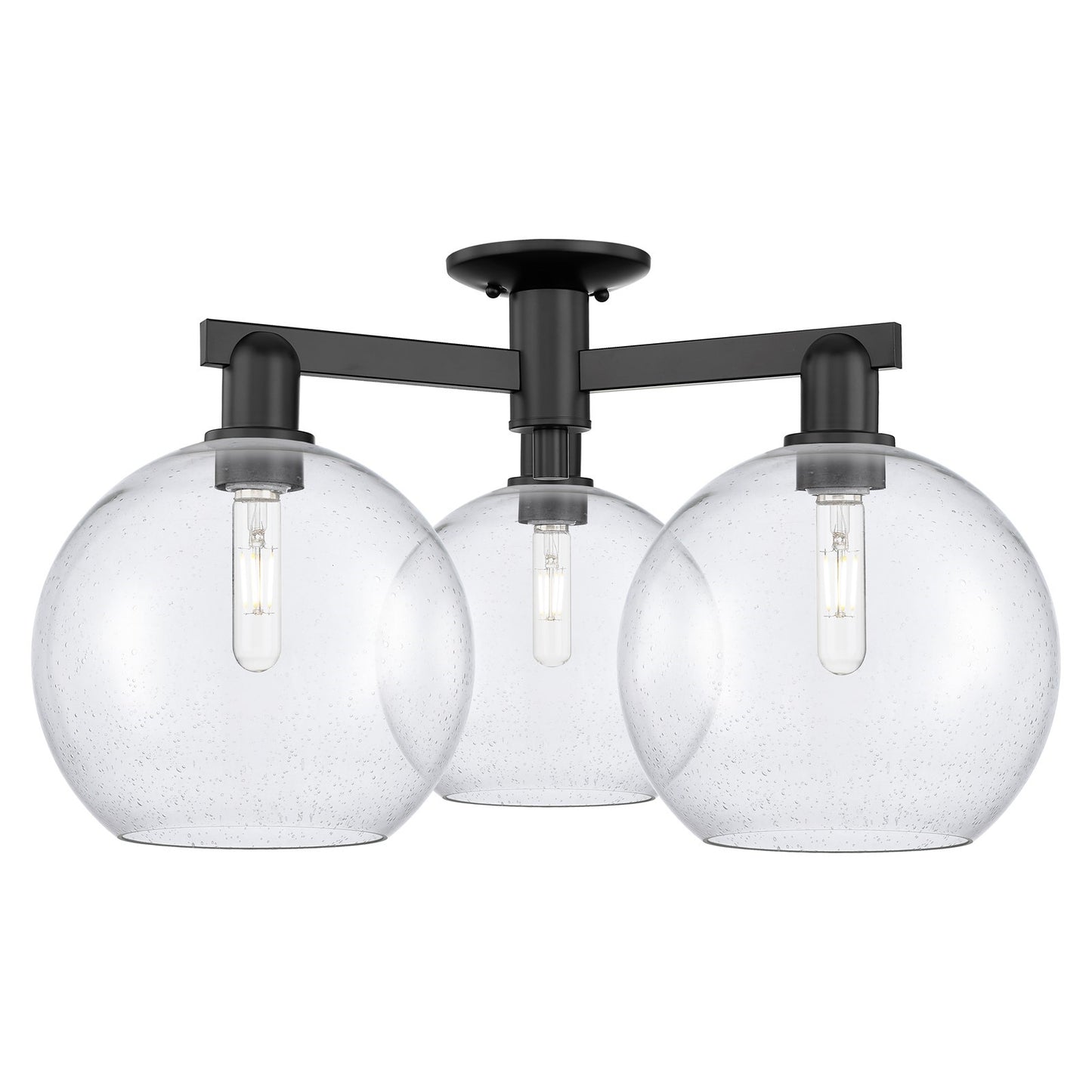 Innovations Athens 28in 3-Light Semi-Flush Mount | Industrial Matte Black Steel and Seedy Glass | Living Room & Entryway | 27.5 | Model 716-3F-BK-G124-10