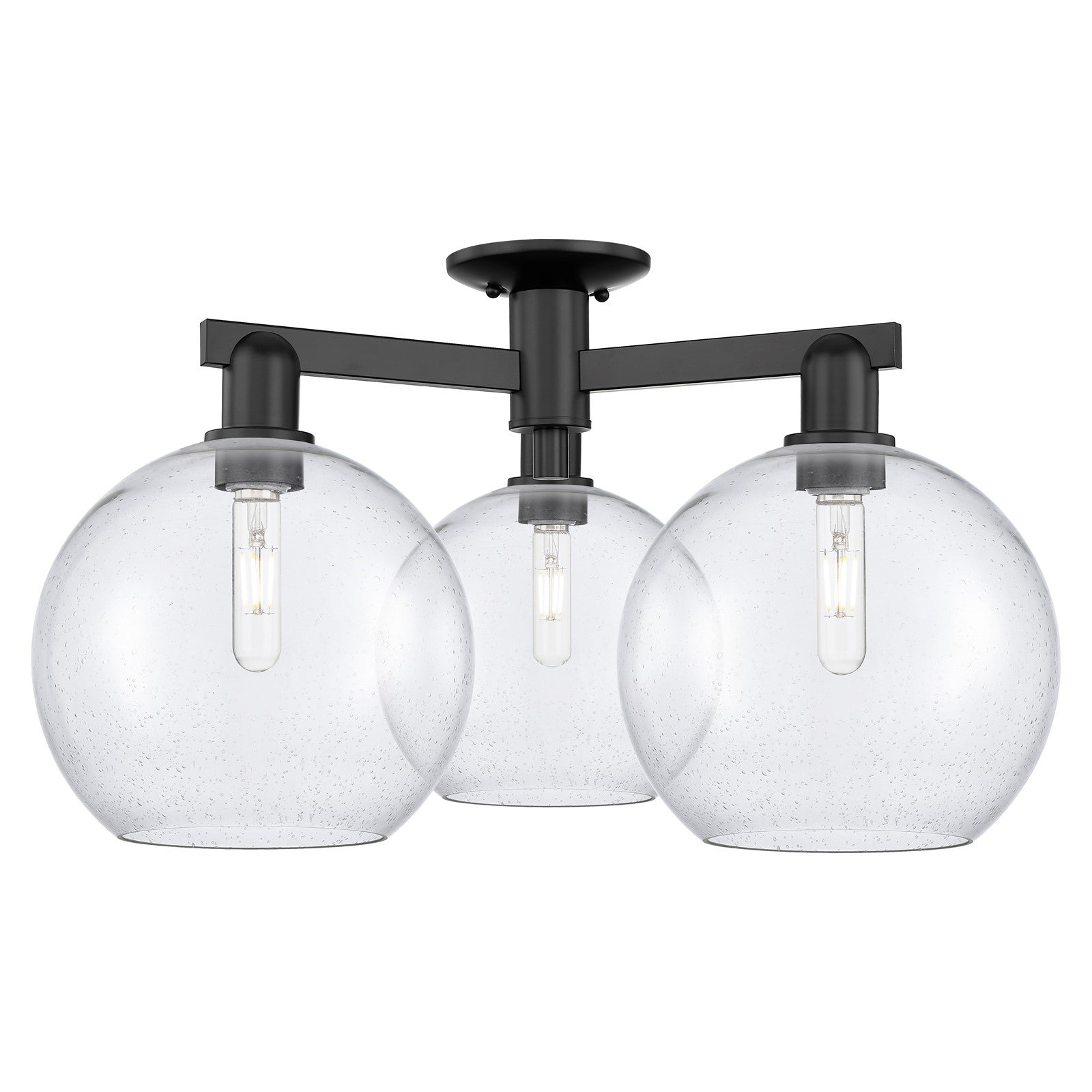 Innovations Athens 28in 3-Light Semi-Flush Mount | Industrial Matte Black Steel and Seedy Glass | Living Room & Entryway | 27.5 | Model 716-3F-BK-G124-10