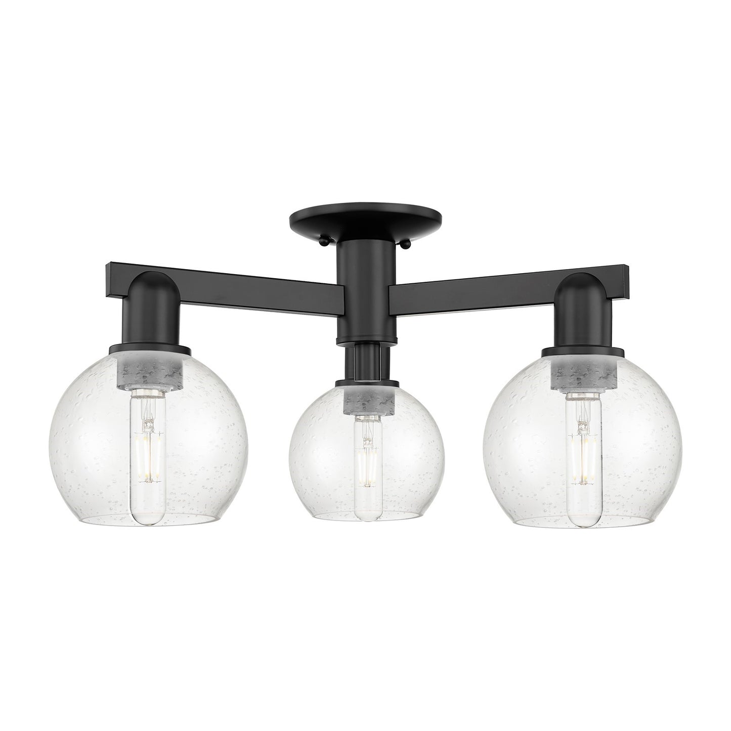 Innovations Athens 23in 3-Light Semi-Flush Mount | Industrial Matte Black Steel and Seedy Glass | Entryway & Hallway | 23.38 x | Model 716-3F-BK-G124-6
