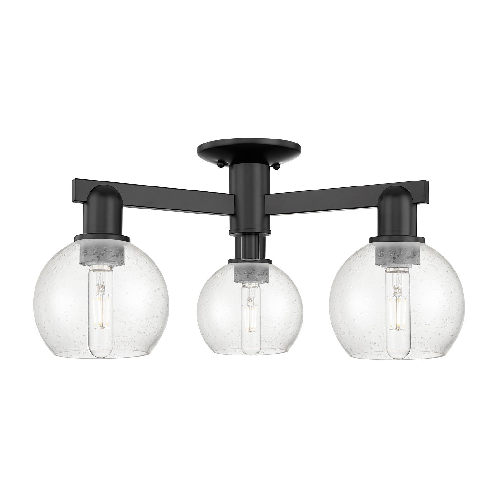 Innovations Athens 23in 3-Light Semi-Flush Mount | Industrial Matte Black Steel and Seedy Glass | Entryway & Hallway | 23.38 x | Model 716-3F-BK-G124-6