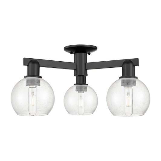 Innovations Athens 23in 3-Light Semi-Flush Mount | Industrial Matte Black Steel and Seedy Glass | Entryway & Hallway | 23.38 x | Model 716-3F-BK-G124-6