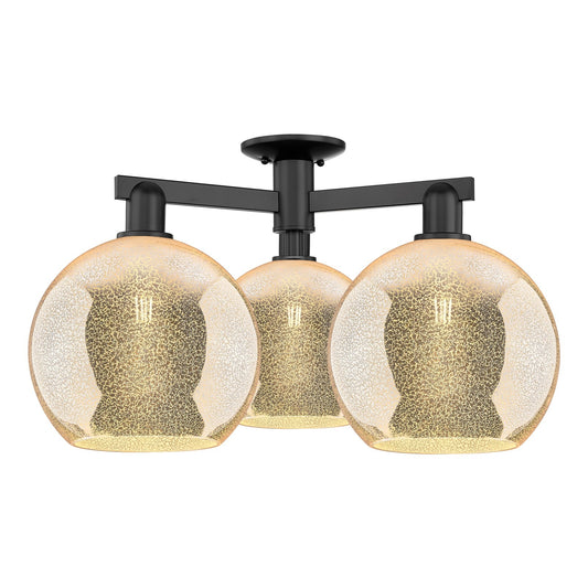 Innovations Athens 28in 3-Light Semi-Flush Mount | Industrial Matte Black Steel and Mercury Glass | Entryway & Hallway | 27.5 x | Model 716-3F-BK-G128-10