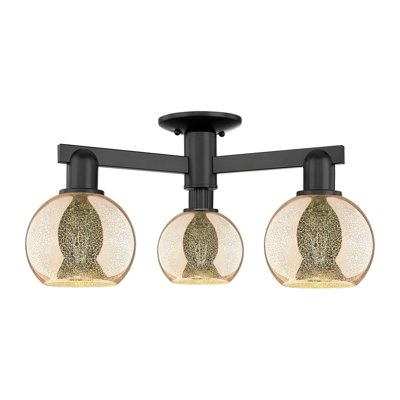 Innovations Athens 23in 3-Light Semi-Flush Mount | Industrial Matte Black Steel and Mercury Glass | Entryway & Hallway | 23.38 x | Model 716-3F-BK-G128-6