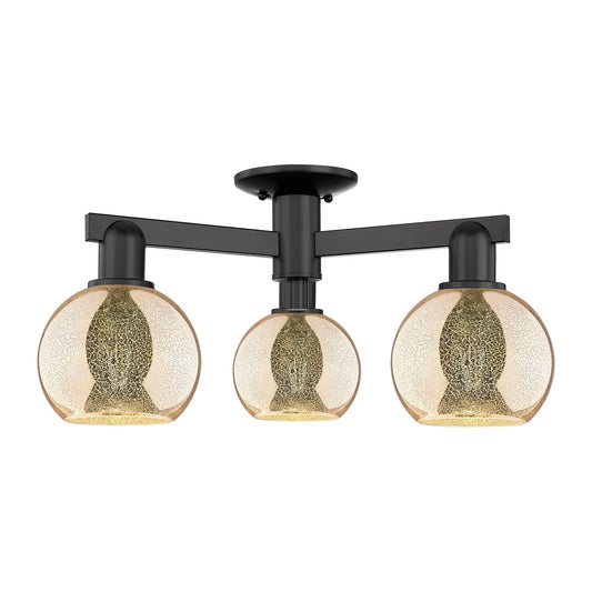 Innovations Athens 23in 3-Light Semi-Flush Mount | Industrial Matte Black Steel and Mercury Glass | Entryway & Hallway | 23.38 x | Model 716-3F-BK-G128-6